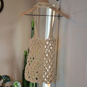 Anthropologie The Monterey Tote Mer Sea 100% Cotton Woven Neutral Bag 13in×16in‎